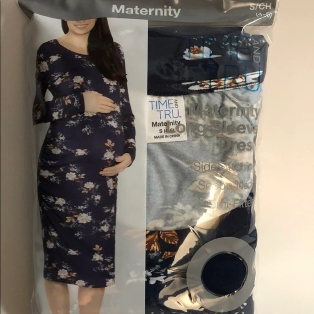 Time And Tru Women’s Maternity Dress Size S 4-6 Long Sleeve Black New